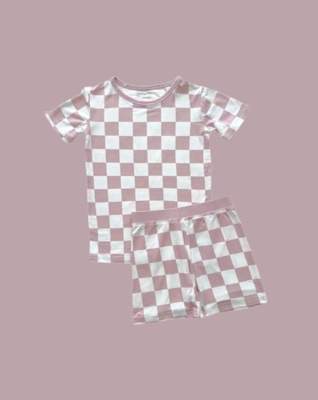 Bamboo Two Piece Shorts Set | Latte Checkered